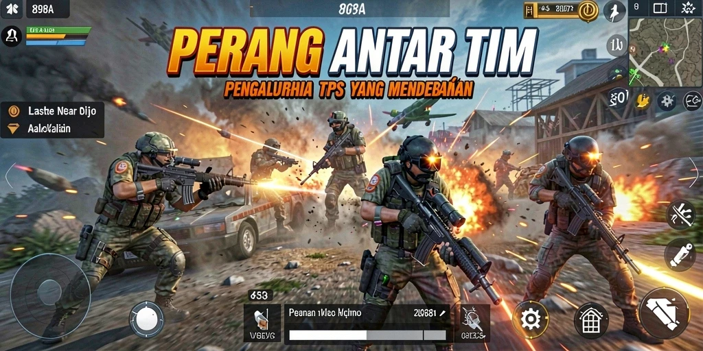 Tampilan gameplay intens dalam pertempuran tim TPS.