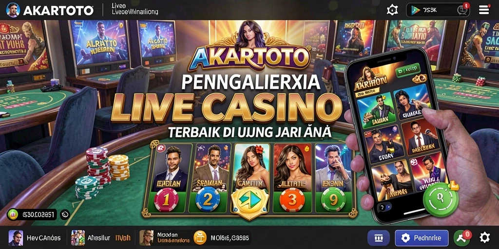 Tangkapan layar menampilkan dealer langsung AKARTOTO dalam permainan Live Casino.