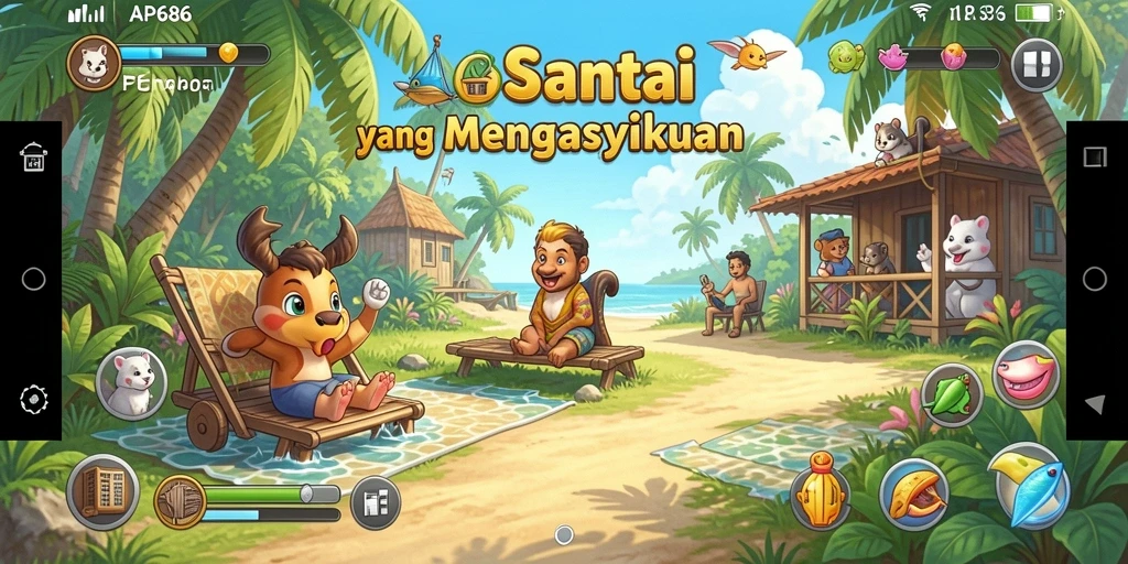Screenshot gameplay AP686 menampilkan aktivitas santai dan penghibur.