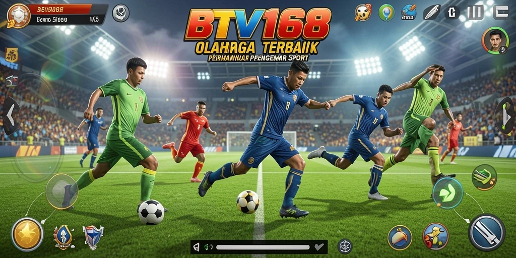 Tampilan screenshot BTV168 menunjukkan aksi seru di lapangan olahraga.