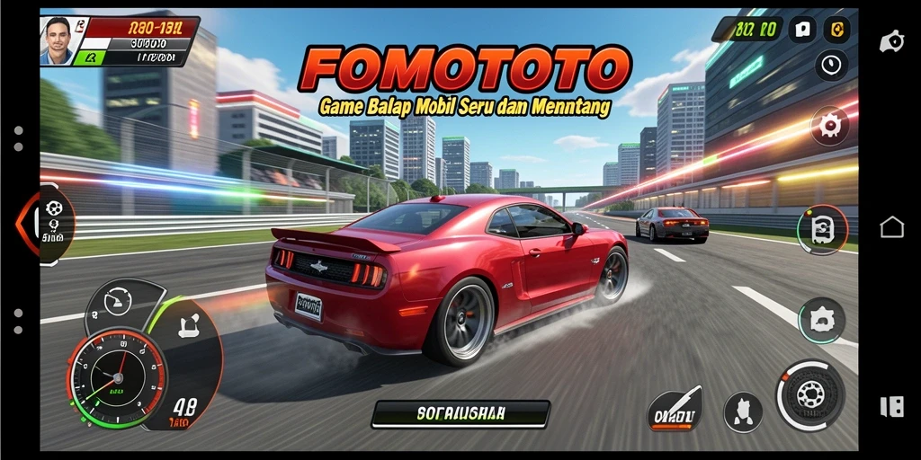 Gameplay balap mobil menegangkan dalam FOMOTOTO dengan grafis memukau.