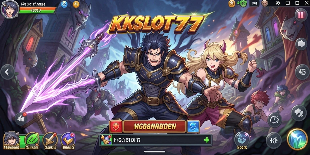 Screenshot gameplay KKSLOT777 dengan karakter anime yang dinamis dan seru.