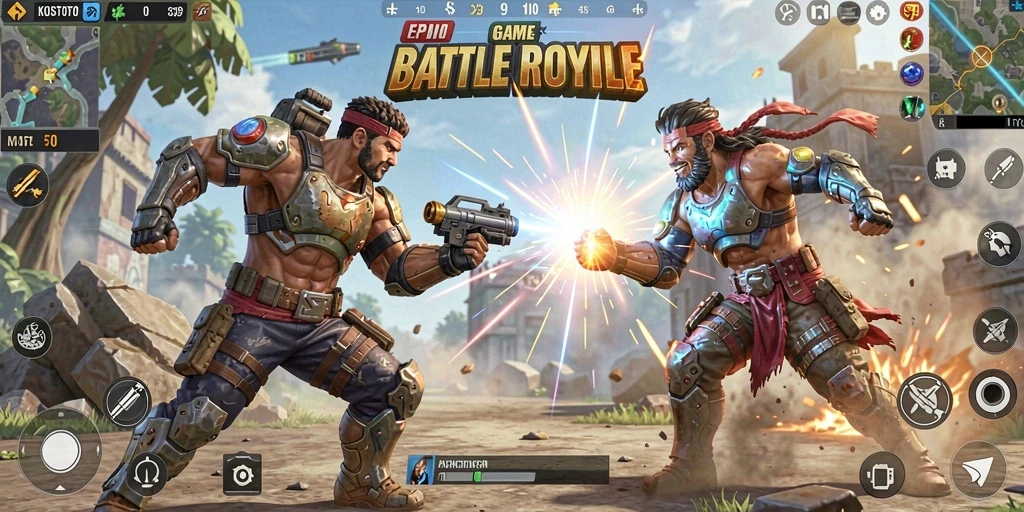 Tampilan gameplay mendebarkan dalam KOSTOTO menampilkan pertempuran seru.