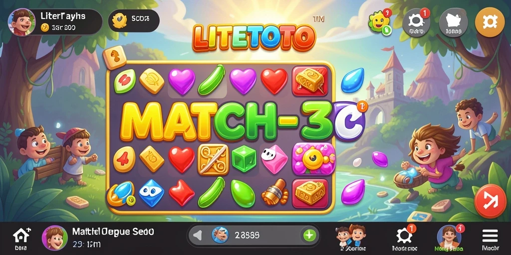 Screenshot gameplay LITETOTO menampilkan aksi Match-3 yang mendebarkan.