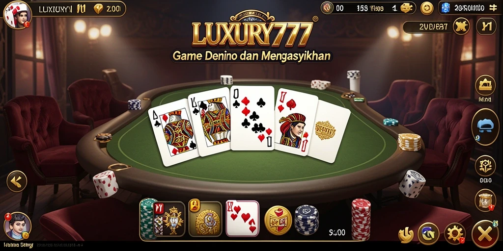 Screenshot LUXURY777 menampilkan antarmuka permainan Domino yang menarik.