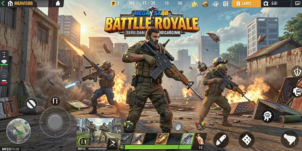 Tampilan gameplay seru dari MEGAVISA88 dalam pertempuran Battle Royale.