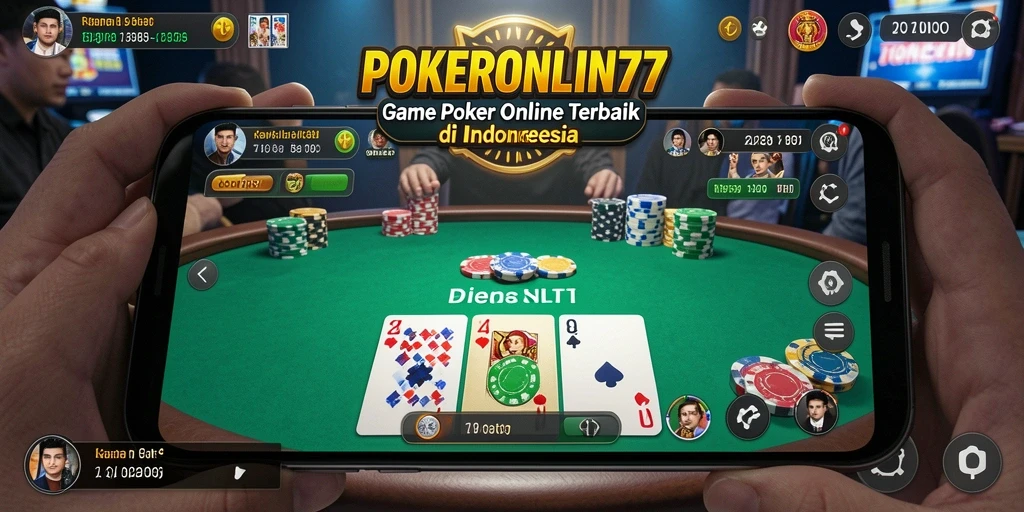 Screenshot POKERONLIN77 menunjukkan momen seru di meja poker online.