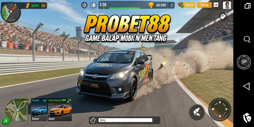 Tampilan gameplay PROBET88 yang seru dalam balapan mobil.