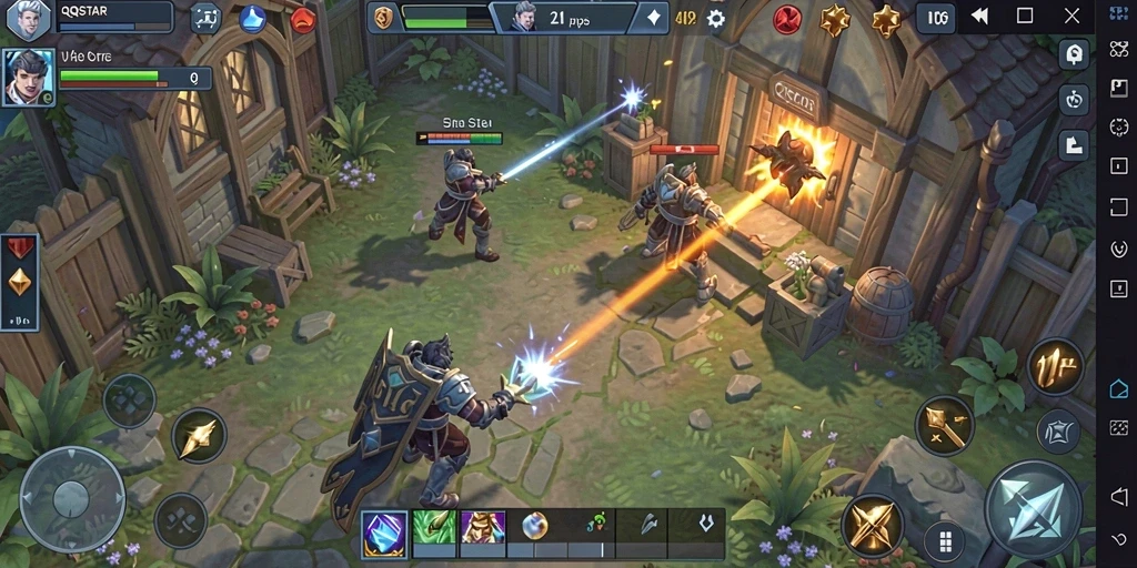 Screenshot gameplay QQSTAR yang menunjukkan strategi pertempuran yang intens.