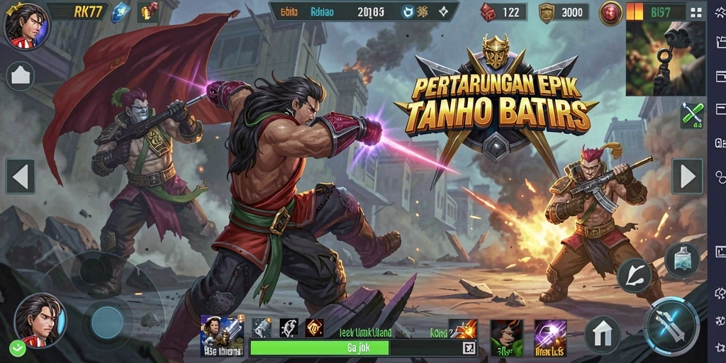 Screenshot menampilkan aksi pertarungan intens antar karakter di RK77.