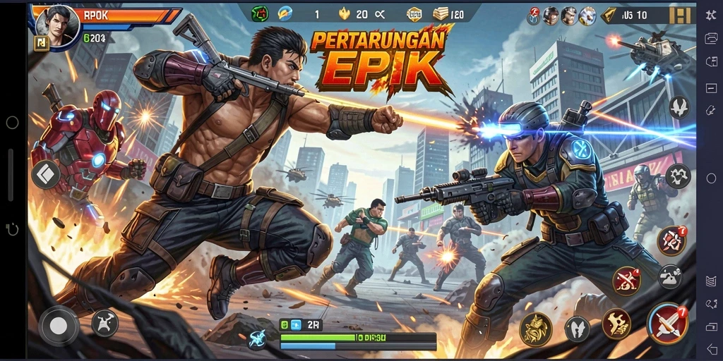 Screenshot utama RPOK menampilkan aksi pertempuran intens.