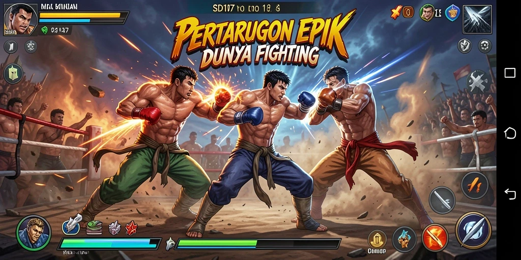 Screenshot menunjukkan aksi pertarungan mendebarkan di dalam game SD107.
