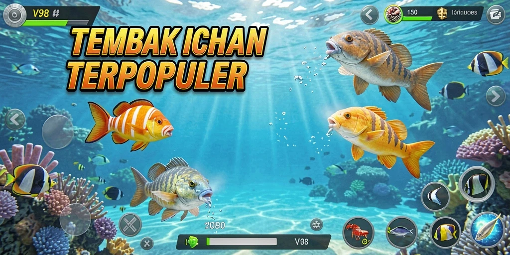Gameplay seru dan menegangkan di V98, menangkap ikan berwarna-warni.
