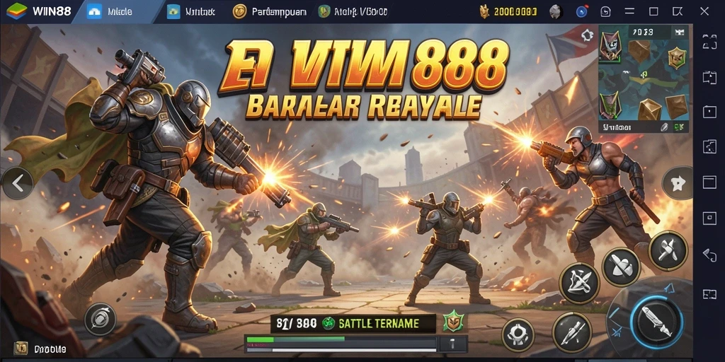 Tangkapan layar gameplay intens dalam WIN88 Battle Royale.